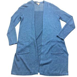 J. Jill Blue Linen Blend Knit Open Front Duster Cardigan Sweater Women's Size XS